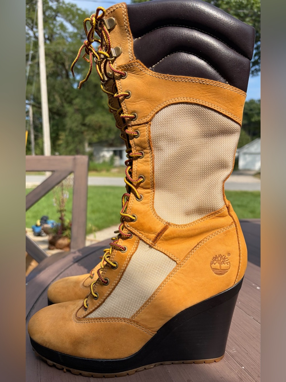 Rare Vintage Timberland Women's 14" Spring Point Lace-Up Wedge Boots size7 23617 - Picture 11 of 12